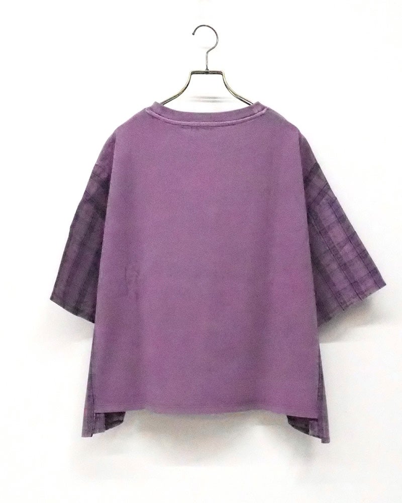 8Laboratory　エイトラボラトリー　ピグメント天竺切替プルオーバー　長袖　製品染め　ヴィンテージ加工　アシンメトリー切替　ロゴ刺繍　ビッグシルエット　大人カジュアル