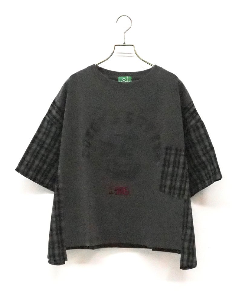 8Laboratory　エイトラボラトリー　ピグメント天竺切替プルオーバー　長袖　製品染め　ヴィンテージ加工　アシンメトリー切替　ロゴ刺繍　ビッグシルエット　大人カジュアル