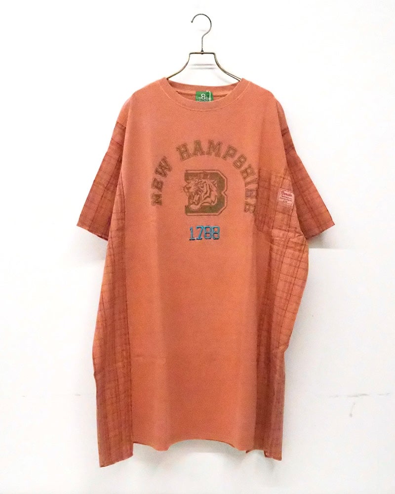 8Laboratory　エイトラボラトリー　ピグメント天竺チュニックワンピース　半袖　製品染め　ヴィンテージ加工　ワンポイントロゴ刺繡　ビッグシルエット　ドロップショルダー　前後差着丈　大人カジュアル