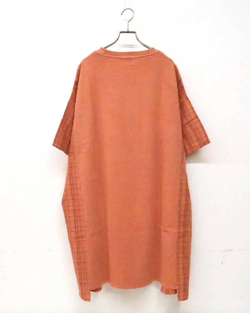 8Laboratory　エイトラボラトリー　ピグメント天竺チュニックワンピース　半袖　製品染め　ヴィンテージ加工　ワンポイントロゴ刺繡　ビッグシルエット　ドロップショルダー　前後差着丈　大人カジュアル