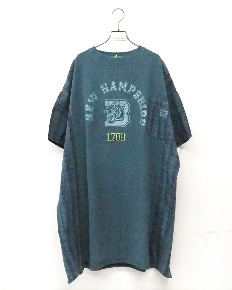 8Laboratory　エイトラボラトリー　ピグメント天竺チュニックワンピース　半袖　製品染め　ヴィンテージ加工　ワンポイントロゴ刺繡　ビッグシルエット　ドロップショルダー　前後差着丈　大人カジュアル