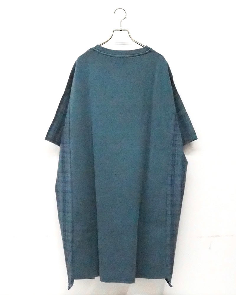 8Laboratory　エイトラボラトリー　ピグメント天竺チュニックワンピース　半袖　製品染め　ヴィンテージ加工　ワンポイントロゴ刺繡　ビッグシルエット　ドロップショルダー　前後差着丈　大人カジュアル