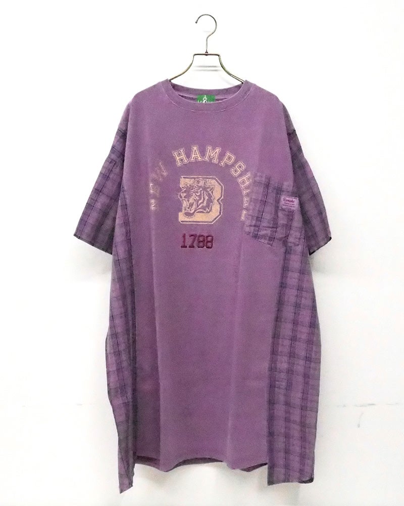 8Laboratory　エイトラボラトリー　ピグメント天竺チュニックワンピース　半袖　製品染め　ヴィンテージ加工　ワンポイントロゴ刺繡　ビッグシルエット　ドロップショルダー　前後差着丈　大人カジュアル