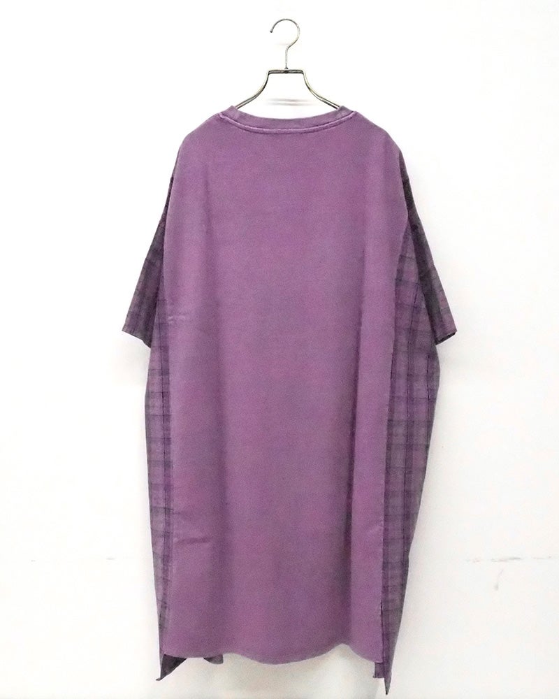 8Laboratory　エイトラボラトリー　ピグメント天竺チュニックワンピース　半袖　製品染め　ヴィンテージ加工　ワンポイントロゴ刺繡　ビッグシルエット　ドロップショルダー　前後差着丈　大人カジュアル