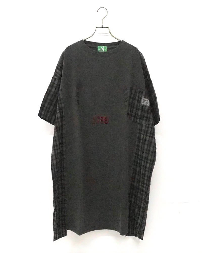 8Laboratory　エイトラボラトリー　ピグメント天竺チュニックワンピース　半袖　製品染め　ヴィンテージ加工　ワンポイントロゴ刺繡　ビッグシルエット　ドロップショルダー　前後差着丈　大人カジュアル