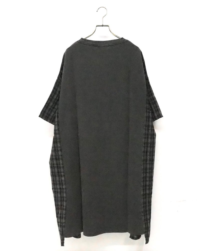 8Laboratory　エイトラボラトリー　ピグメント天竺チュニックワンピース　半袖　製品染め　ヴィンテージ加工　ワンポイントロゴ刺繡　ビッグシルエット　ドロップショルダー　前後差着丈　大人カジュアル