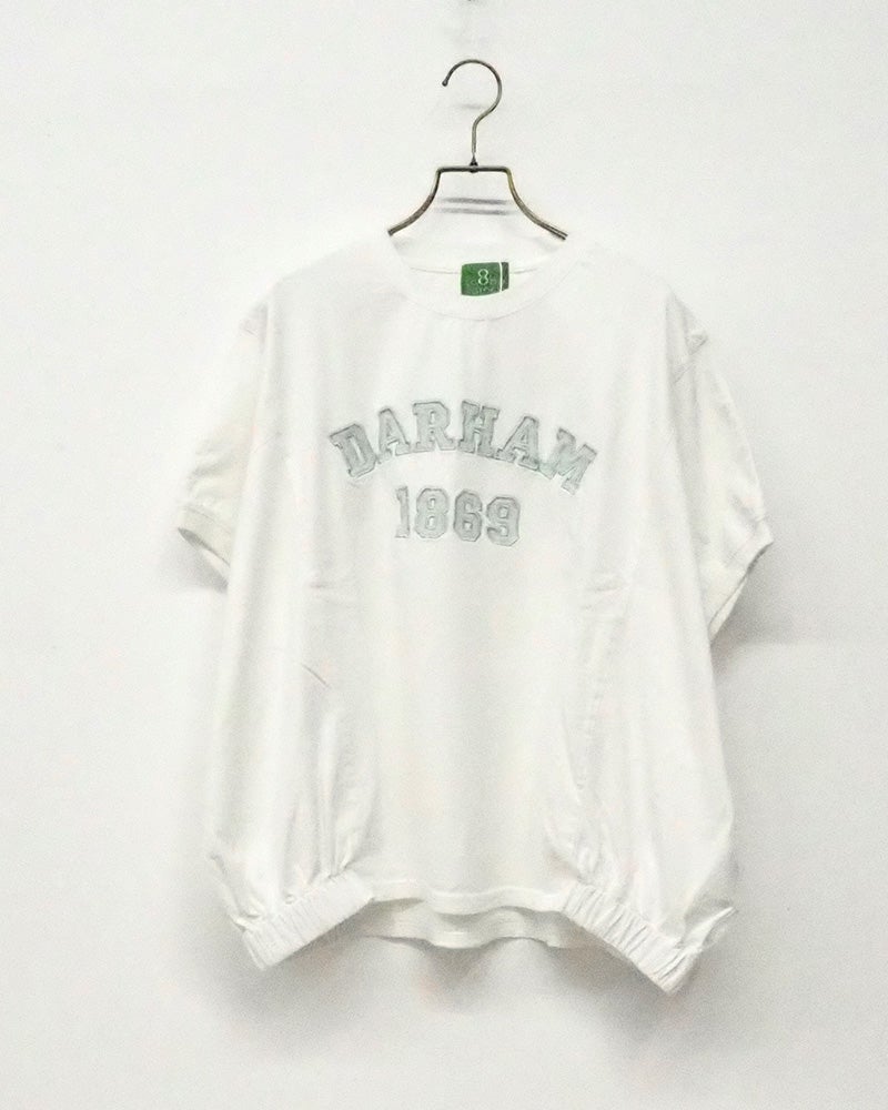 8Laboratory　エイトラボラトリー　パウダー天竺デニムロゴ刺繍プルオーバー　長袖　デニムアップリケ　ロゴ刺繍　ワイドシルエット　サイドスリット　ドロップショルダー　大人カジュアル