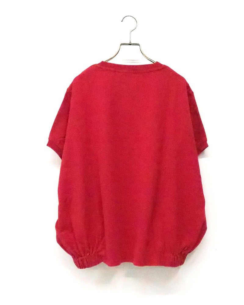 8Laboratory　エイトラボラトリー　パウダー天竺デニムロゴ刺繍プルオーバー　長袖　デニムアップリケ　ロゴ刺繍　ワイドシルエット　サイドスリット　ドロップショルダー　大人カジュアル