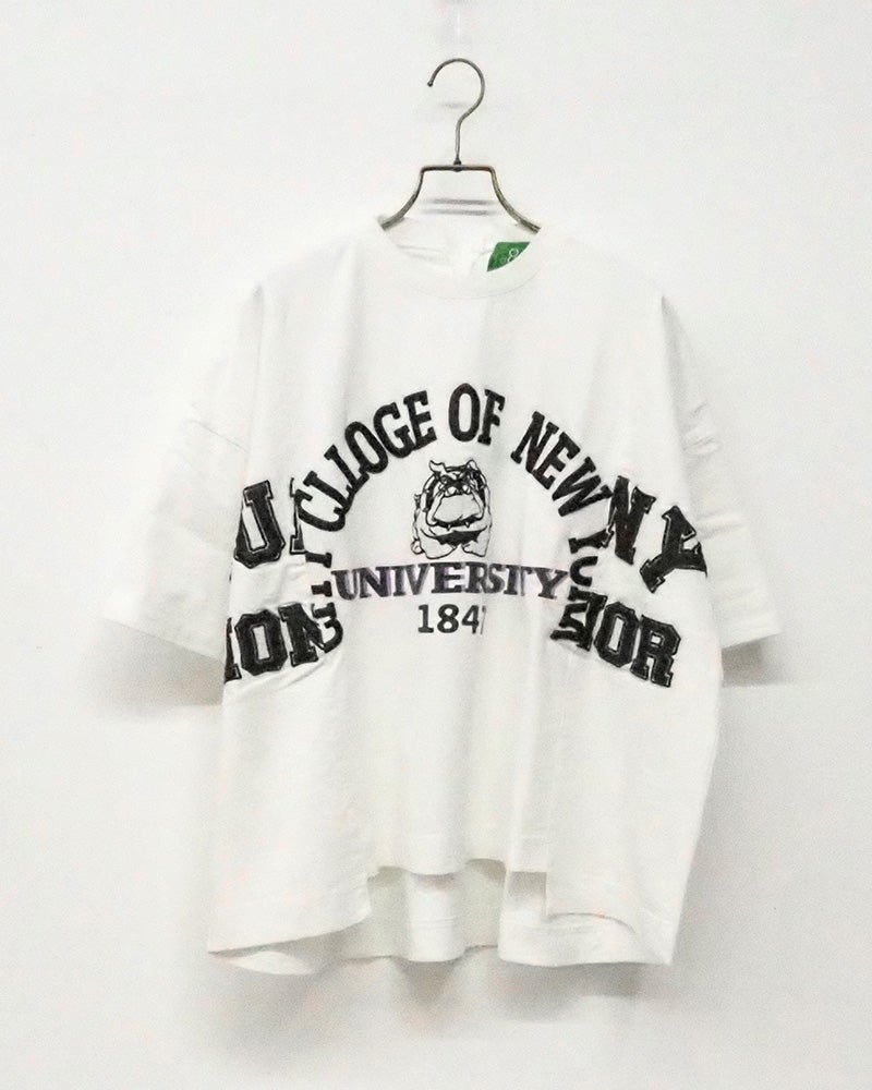 8Laboratory　エイトラボラトリー　パウダー天竺パネルT　半袖　製品染め　ヴィンテージ加工　パネル切替デザイン　ロゴ刺繍　ワイドシルエット　ドロップショルダー　大人カジュアル