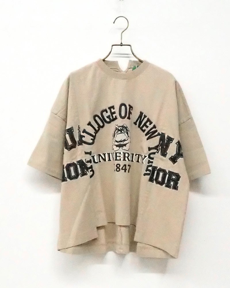 8Laboratory　エイトラボラトリー　パウダー天竺パネルT　半袖　製品染め　ヴィンテージ加工　パネル切替デザイン　ロゴ刺繍　ワイドシルエット　ドロップショルダー　大人カジュアル