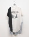 天竺リメイク風チュニック　長袖　配色切り替え　リメイクデザイン　ワイドシルエット　ロング丈　ドロップショルダー　体型カバー　大人カジュアル