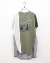 天竺リメイク風チュニック　長袖　配色切り替え　リメイクデザイン　ワイドシルエット　ロング丈　ドロップショルダー　体型カバー　大人カジュアル
