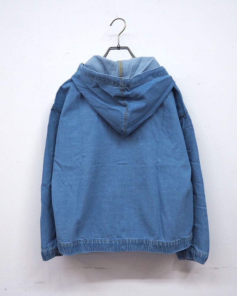 フード付きデニムジャケット　Gジャン　オーバーサイズ　ビッグシルエット　ドロップショルダー　ライトアウター　大人カジュアル　定番アイテム