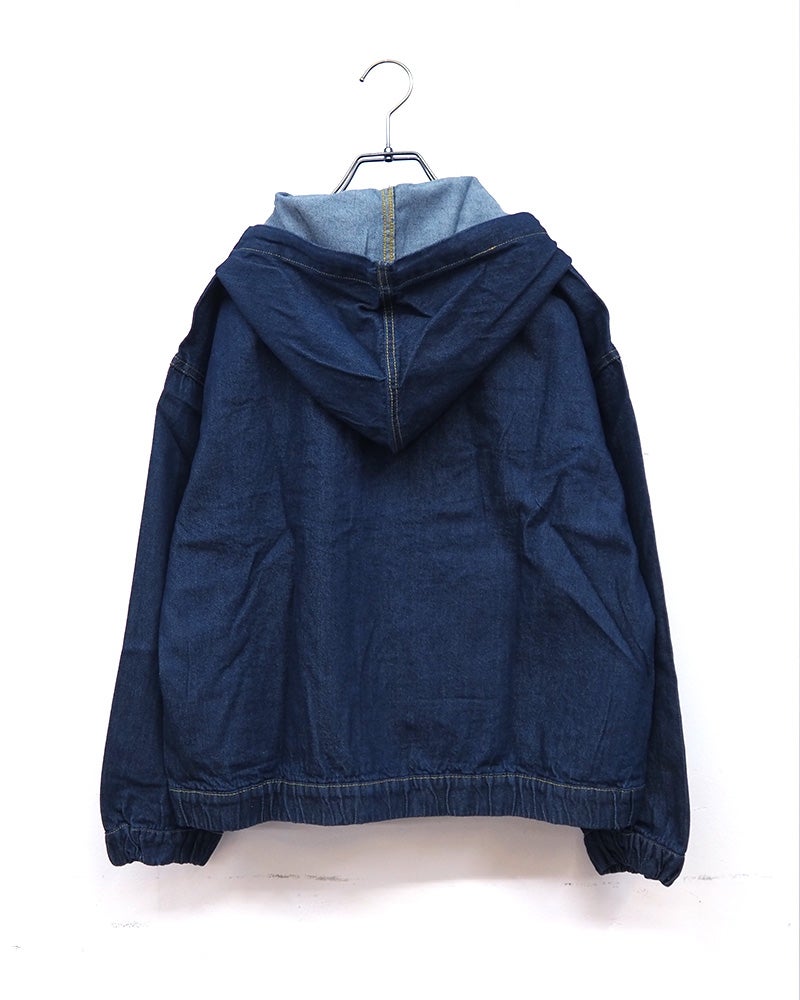 フード付きデニムジャケット　Gジャン　オーバーサイズ　ビッグシルエット　ドロップショルダー　ライトアウター　大人カジュアル　定番アイテム