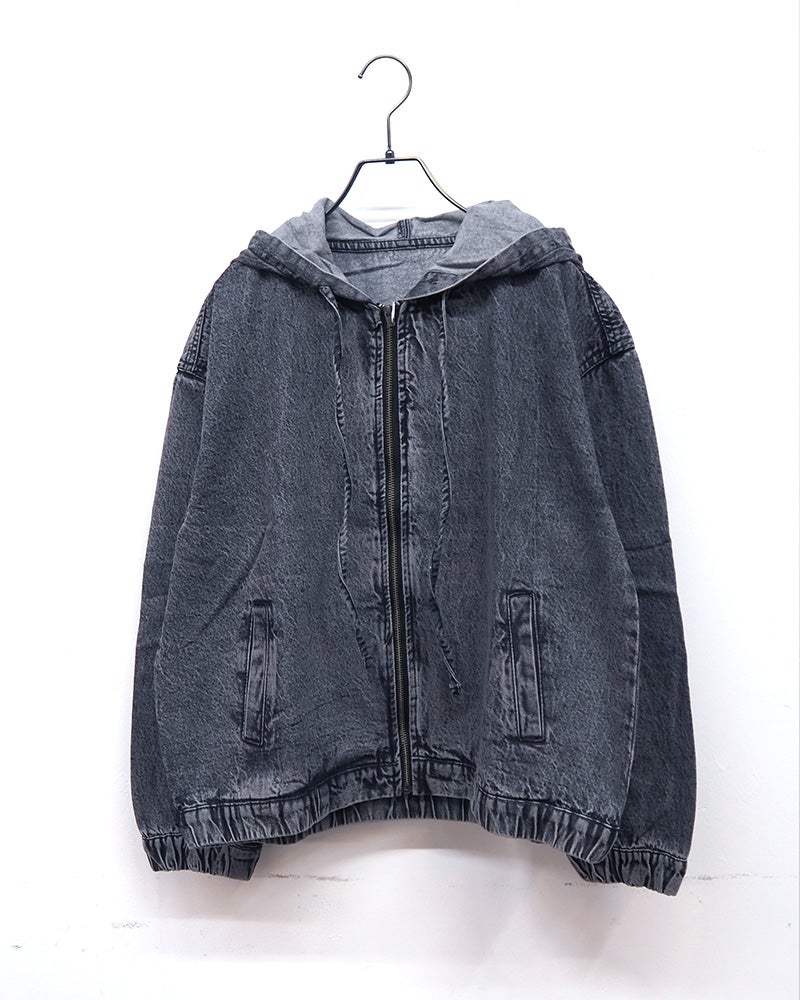 フード付きデニムジャケット　Gジャン　オーバーサイズ　ビッグシルエット　ドロップショルダー　ライトアウター　大人カジュアル　定番アイテム