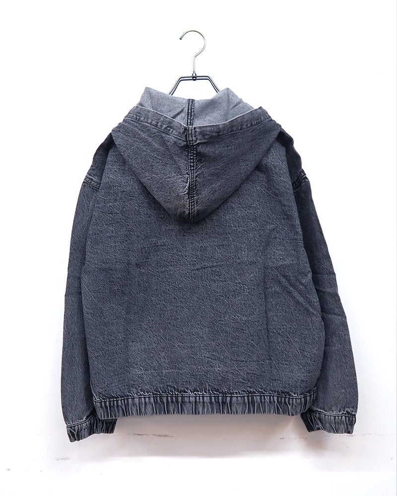 フード付きデニムジャケット　Gジャン　オーバーサイズ　ビッグシルエット　ドロップショルダー　ライトアウター　大人カジュアル　定番アイテム
