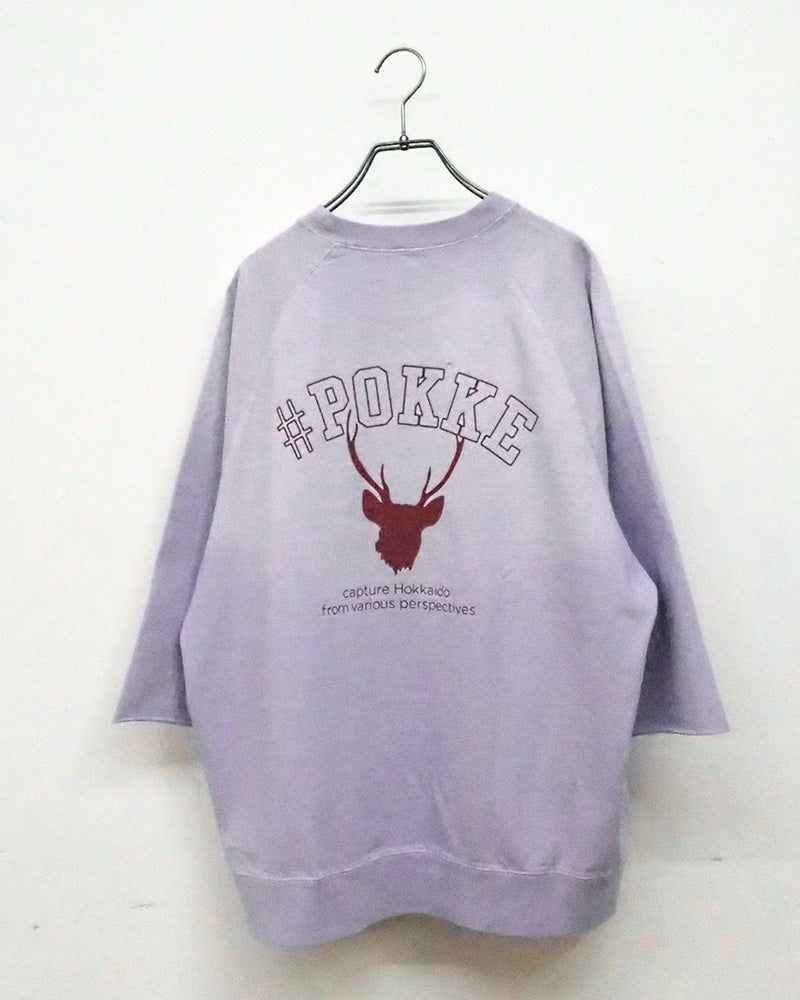 #Pokke　ポッケ　日焼け加工8分袖T　長袖Tシャツ　ヴィンテージ加工　色褪せ感　プリントデザイン　8分袖　ビッグシルエット　ユニセックス　大人カジュアル