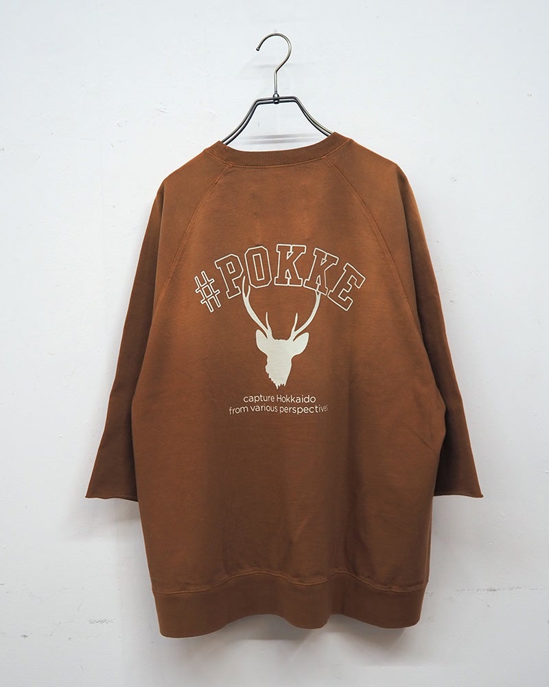 #Pokke　ポッケ　日焼け加工8分袖T　長袖Tシャツ　ヴィンテージ加工　色褪せ感　プリントデザイン　8分袖　ビッグシルエット　ユニセックス　大人カジュアル