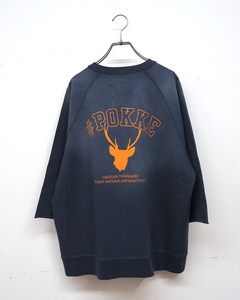 #Pokke　ポッケ　日焼け加工8分袖T　長袖Tシャツ　ヴィンテージ加工　色褪せ感　プリントデザイン　8分袖　ビッグシルエット　ユニセックス　大人カジュアル