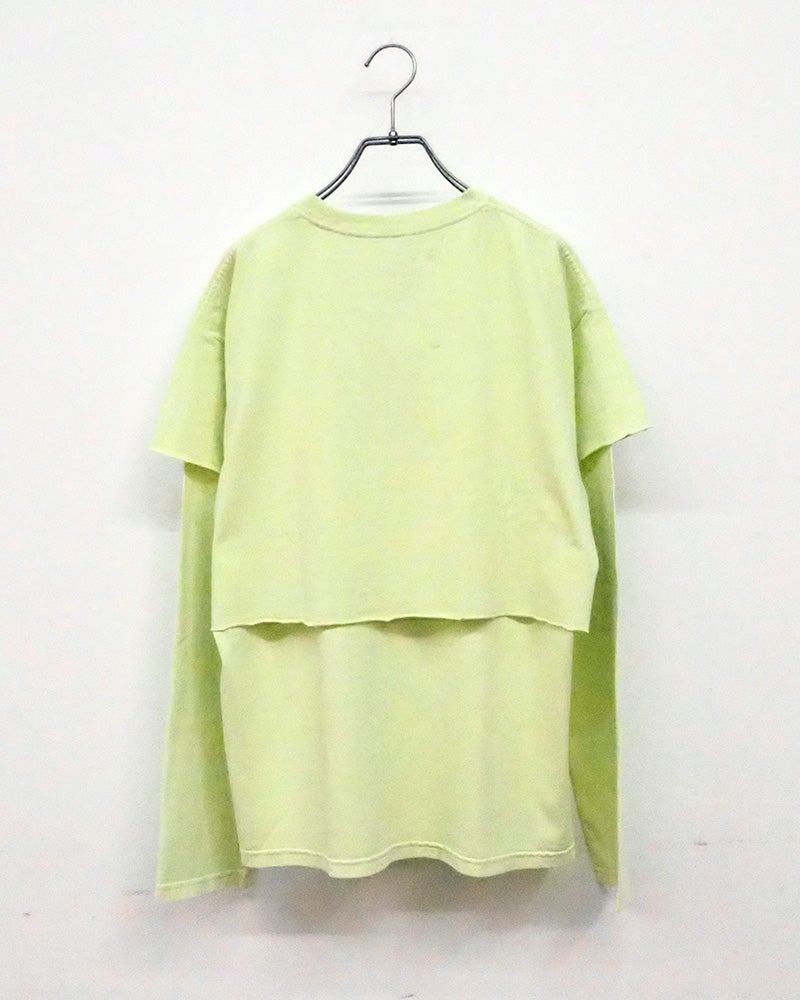 #Pokke　ポッケ　リアルレイヤード　ショート丈半袖Tシャツ＆ロンTセット　ツアーTシャツ風プリント　ヴィンテージ加工　セットアップ　着回し　ビッグシルエット　大人カジュアル