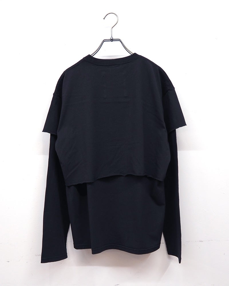#Pokke　ポッケ　リアルレイヤード　ショート丈半袖Tシャツ＆ロンTセット　ツアーTシャツ風プリント　ヴィンテージ加工　セットアップ　着回し　ビッグシルエット　大人カジュアル