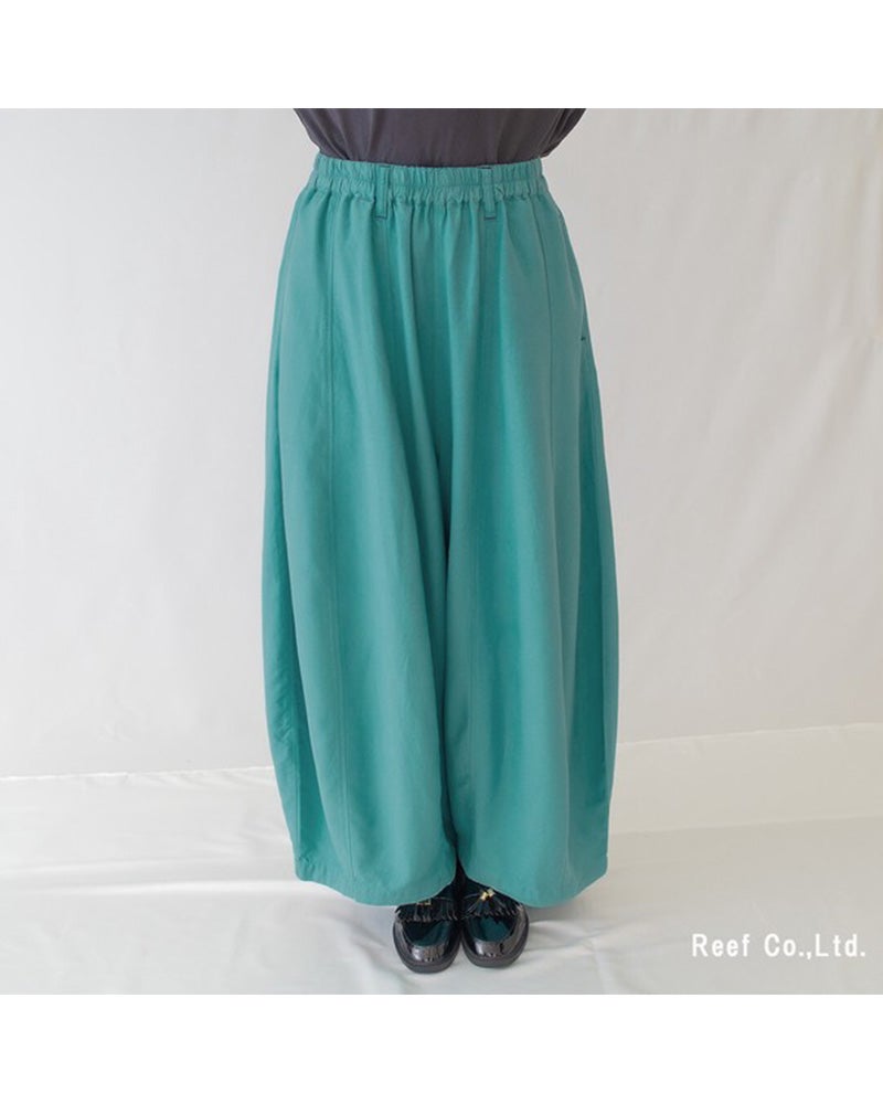 エレファントバルーンパンツ　ワイドパンツ　コクーンシルエット　ボリュームシルエット　清涼感　薄手生地　ウエストゴム　体型カバー　グレージュ　ブルー　レッド　大人カジュアル
