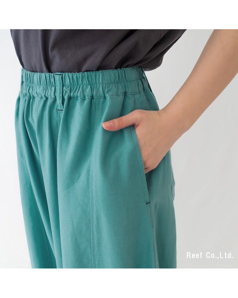 エレファントバルーンパンツ　ワイドパンツ　コクーンシルエット　ボリュームシルエット　清涼感　薄手生地　ウエストゴム　体型カバー　グレージュ　ブルー　レッド　大人カジュアル