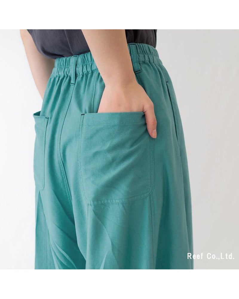 エレファントバルーンパンツ　ワイドパンツ　コクーンシルエット　ボリュームシルエット　清涼感　薄手生地　ウエストゴム　体型カバー　グレージュ　ブルー　レッド　大人カジュアル