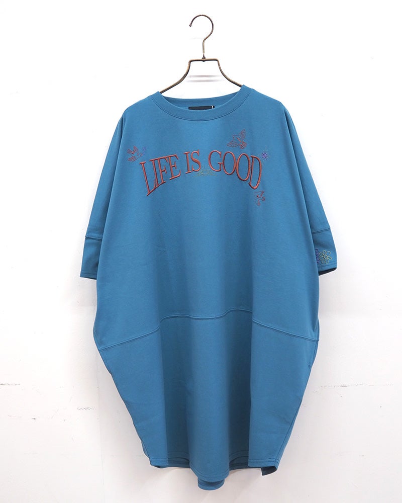 limiless　リミレス　天竺刺繡T　半袖　ビッグシルエット　カレッジロゴ刺繡　立体感　ドロップショルダー　前後差着丈　サイドスリット　大人カジュアル