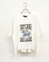 limiless　リミレス　パウダー天竺チェーン刺繍ショートT　半袖　ショート丈　チェーン刺繍ロゴ　ワイドシルエット　ドロップショルダー　前後差着丈　サイドスリット　大人カジュアル