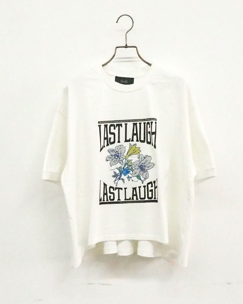 limiless　リミレス　パウダー天竺チェーン刺繍ショートT　半袖　ショート丈　チェーン刺繍ロゴ　ワイドシルエット　ドロップショルダー　前後差着丈　サイドスリット　大人カジュアル