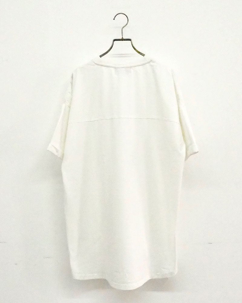 limiless　リミレス　パウダー天竺パッチワークパグT　半袖　ビッグシルエット　パグ刺繡　犬デザイン　ドロップショルダー　前後差着丈　サイドスリット　大人カジュアル