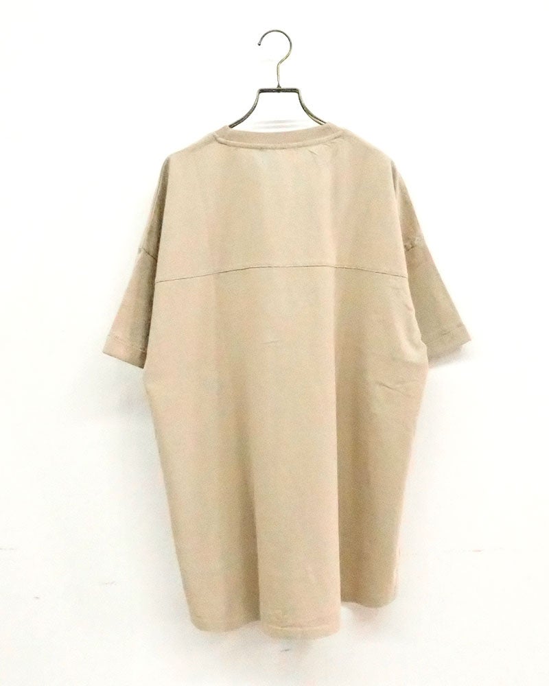 limiless　リミレス　パウダー天竺パッチワークパグT　半袖　ビッグシルエット　パグ刺繡　犬デザイン　ドロップショルダー　前後差着丈　サイドスリット　大人カジュアル