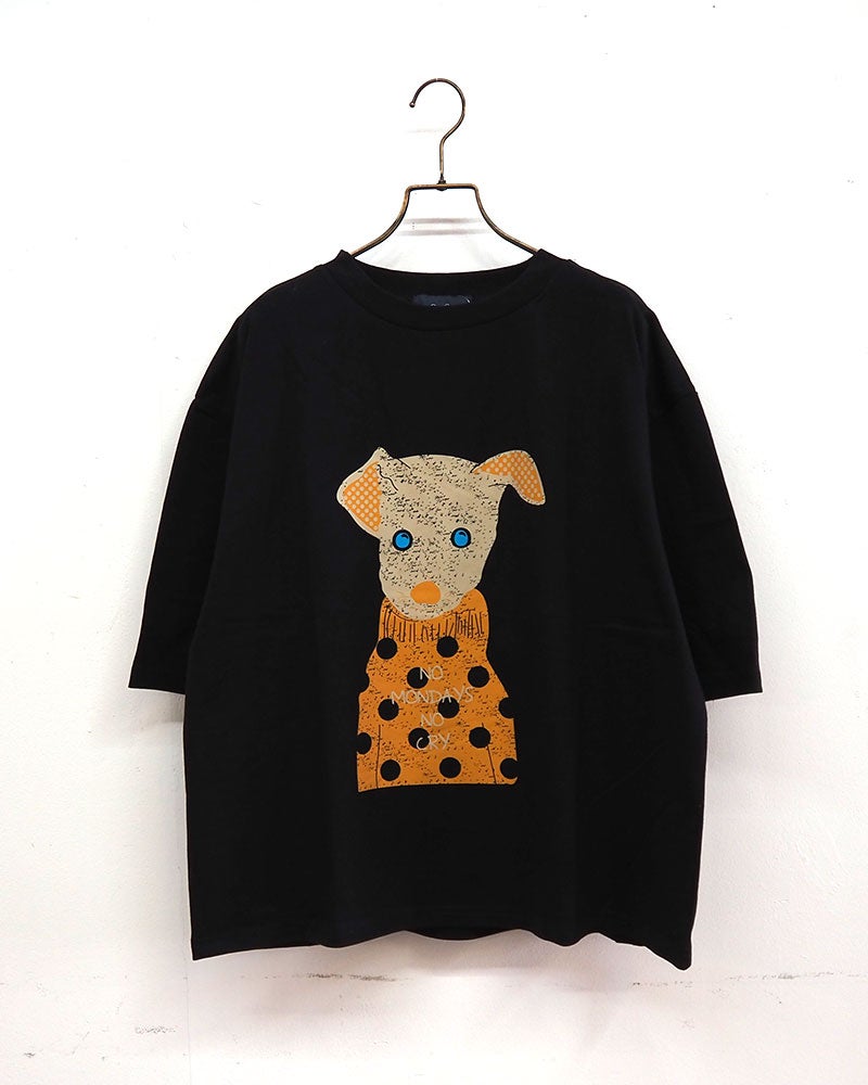 limiless　リミレス　犬Tシャツ　半袖　ビッグシルエット　犬イラスト　アニマルプリント　ドロップショルダー　前後差着丈　サイドスリット　大人カジュアル