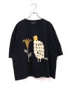 limiless　リミレス　花と鳥Tシャツ　半袖　ビッグシルエット　ボタニカルイラスト　バードプリント　ドロップショルダー　前後差着丈　サイドスリット　大人カジュアル