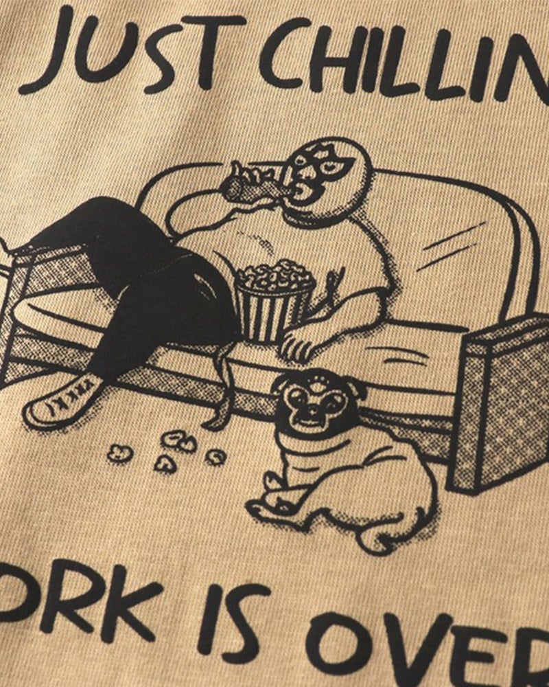 gym master　ジムマスター　JUST CHILLING TEE　半袖　レスラープリント　発泡プリント　立体プリント　ユニセックス　ビッグシルエット　コットン100%　大人カジュアル