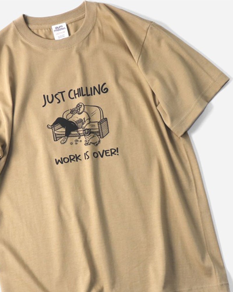 gym master　ジムマスター　JUST CHILLING TEE　半袖　レスラープリント　発泡プリント　立体プリント　ユニセックス　ビッグシルエット　コットン100%　大人カジュアル