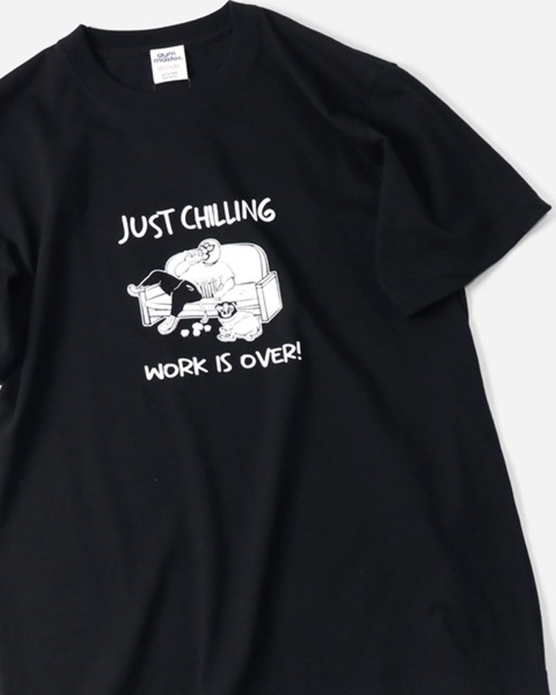 gym master　ジムマスター　JUST CHILLING TEE　半袖　レスラープリント　発泡プリント　立体プリント　ユニセックス　ビッグシルエット　コットン100%　大人カジュアル