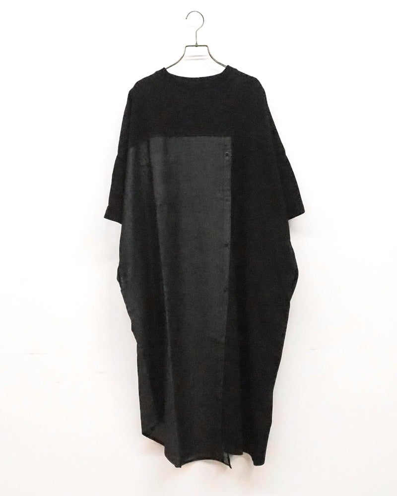 limiless　リミレス　インディゴ天竺シャツ風ワンピ　長袖　ロング丈　前開き　インディゴ染め　ヴィンテージ加工　製品洗い　ビッグシルエット　羽織り　大人カジュアル