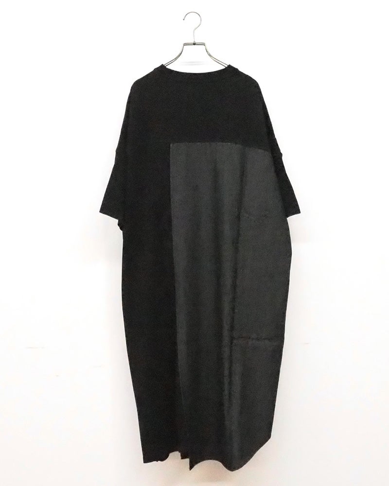 limiless　リミレス　インディゴ天竺シャツ風ワンピ　長袖　ロング丈　前開き　インディゴ染め　ヴィンテージ加工　製品洗い　ビッグシルエット　羽織り　大人カジュアル