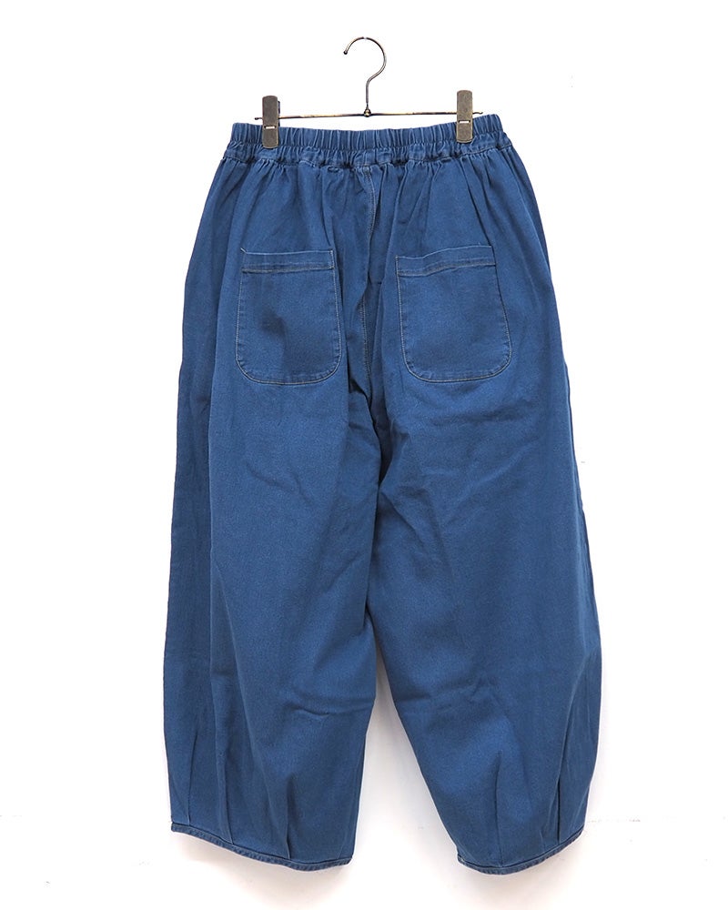 limiless　リミレス　ひんやりデニムサーカスパンツ　ロング丈　接触冷感　クールデニム　ウエストゴム　バルーンシルエット　インディゴ染め　ヴィンテージ加工　体型カバー　大人カジュアル