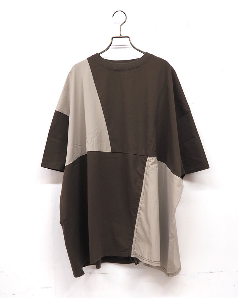 limiless　リミレス　ナイロンリップストップ異素材プルオーバー　半袖　セットアップ可能　裾ドローコード　異素材切り替え　ミリタリースタイル　軽量　ユニセックス　大人カジュアル