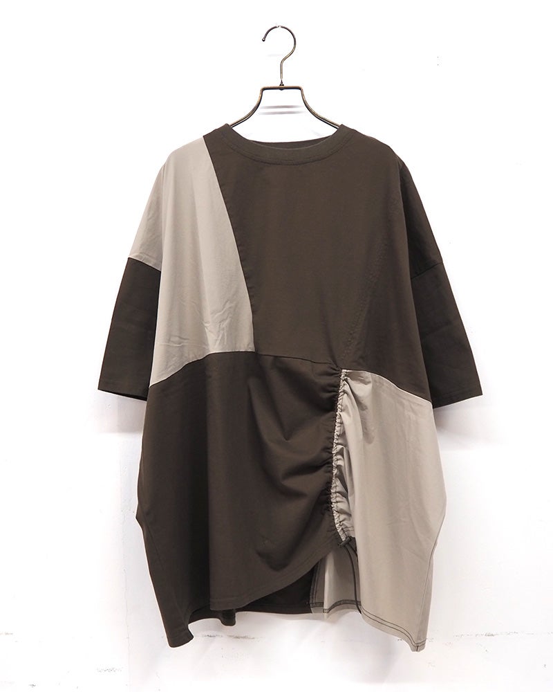 limiless　リミレス　ナイロンリップストップ異素材プルオーバー　半袖　セットアップ可能　裾ドローコード　異素材切り替え　ミリタリースタイル　軽量　ユニセックス　大人カジュアル