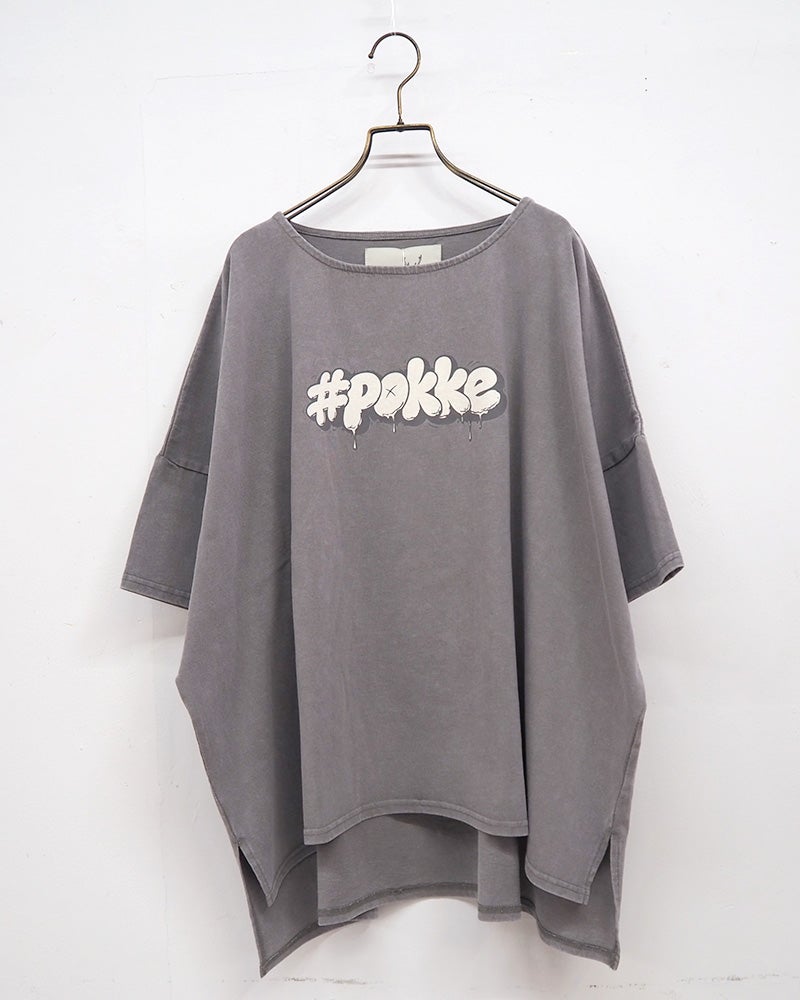 #Pokke　ポッケ　天竺ケミカル加工スクエアプルオーバー　半袖　スクエアプリント　ポップグラフィック　ケミカルウォッシュ　ヴィンテージ加工　ワイドシルエット　ドロップショルダー　大人カジュアル