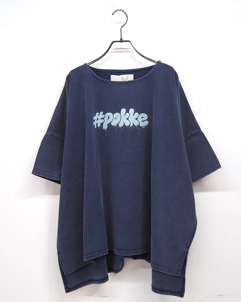 #Pokke　ポッケ　天竺ケミカル加工スクエアプルオーバー　半袖　スクエアプリント　ポップグラフィック　ケミカルウォッシュ　ヴィンテージ加工　ワイドシルエット　ドロップショルダー　大人カジュアル