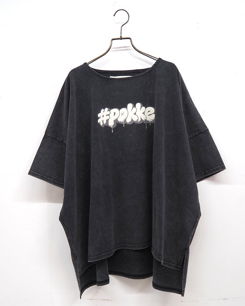 #Pokke　ポッケ　天竺ケミカル加工スクエアプルオーバー　半袖　スクエアプリント　ポップグラフィック　ケミカルウォッシュ　ヴィンテージ加工　ワイドシルエット　ドロップショルダー　大人カジュアル