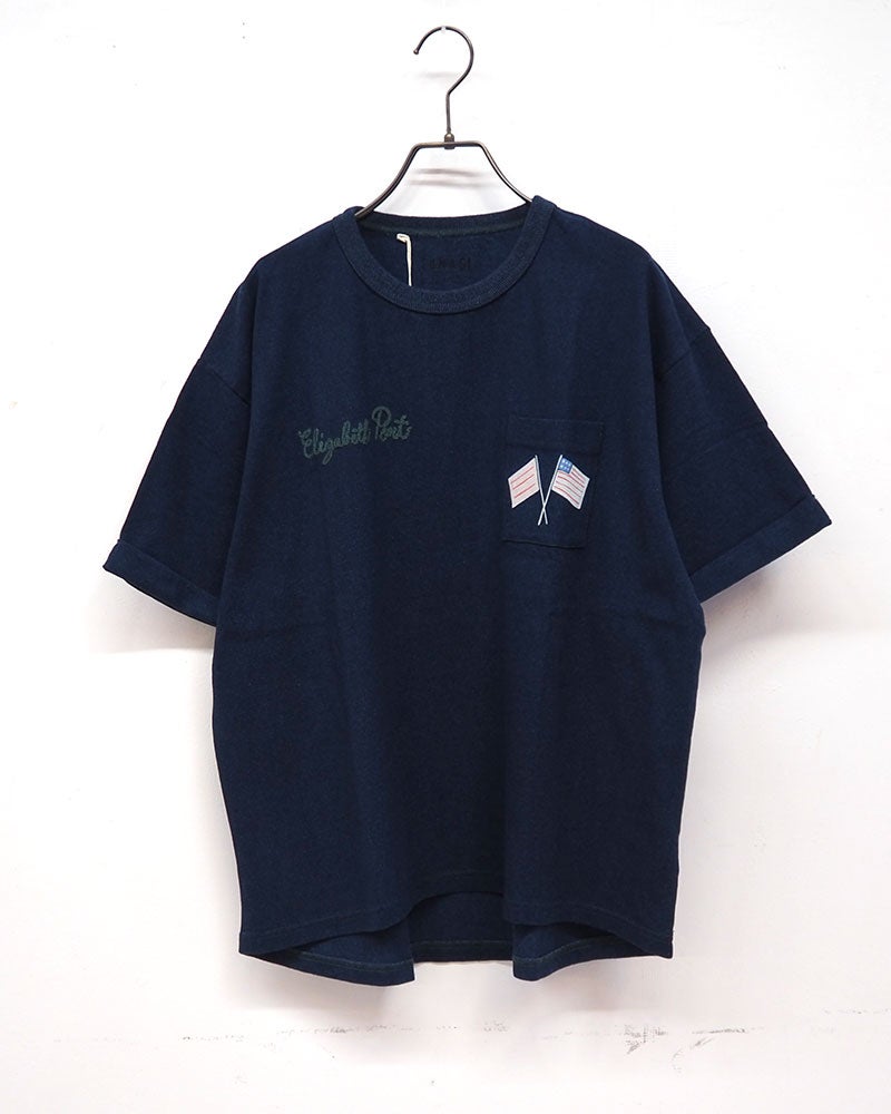 LIME.INC　ライムインク　インディゴ天竺T　半袖　インディゴ染め　ワンポイント刺繍　バックプリント　ワイドシルエット　ドロップショルダー　前後差着丈　大人カジュアル