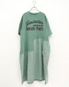 LIME.INC　ライムインク　天竺ピグメント切替ワンピース　ロング丈　半袖　カレッジロゴ　異素材切り替え　ピグメント加工　製品染め　ヴィンテージ風　ワイドシルエット　ドロップショルダー　綿100%　大人カジュアル