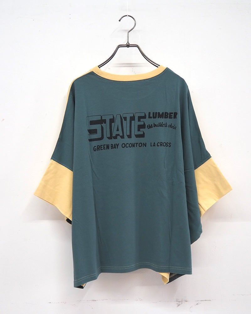 LIME.INC　ライムインク　天竺バイオウォッシュワイドT　半袖　カレッジロゴ　前後配色切り替え　バイカラー　バイオウォッシュ加工　ヴィンテージ風　超ワイドシルエット　ドロップショルダー　綿100%　大人カジュアル