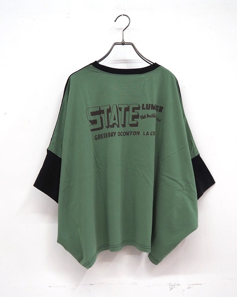 LIME.INC　ライムインク　天竺バイオウォッシュワイドT　半袖　カレッジロゴ　前後配色切り替え　バイカラー　バイオウォッシュ加工　ヴィンテージ風　超ワイドシルエット　ドロップショルダー　綿100%　大人カジュアル